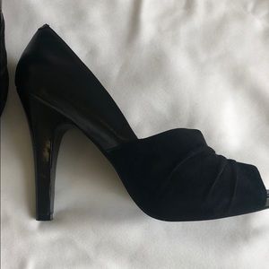 Nine West Black Suede Leather Open Toe Heels